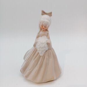 Vtg Porcelain Girl Music  Box Bridal WE'VE ONLY JUST BEGUN Muted Moody Kitschy